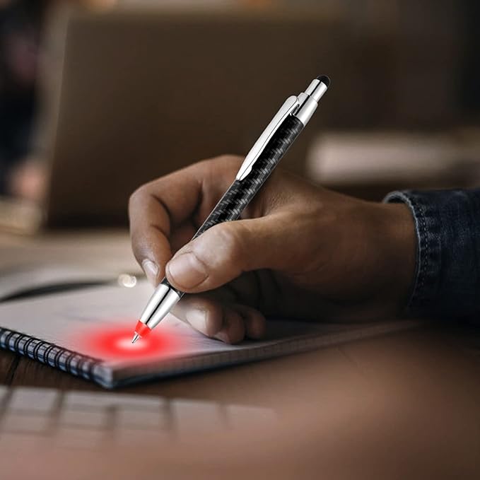 Glovion Lighted Tip Pen with Stylus 3-in-1 - LED Penlight Light Up Pen Light Ballpoint Pen with Light for Writing in the Dark - Pack of 3 - Red Light - GL006