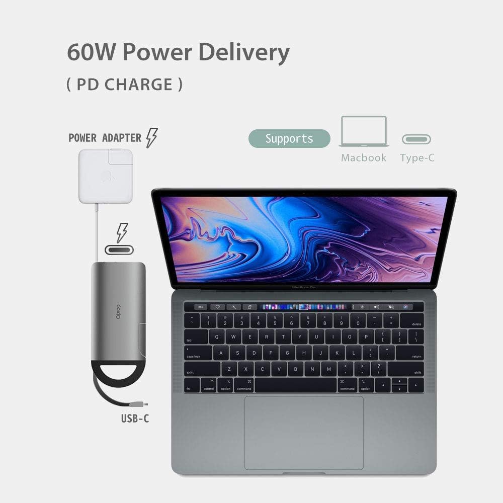 Opro9 8-in-1 USB-C Hub with 3 USB 3.0 Ports, Dual Monitor Laptop Docking Station, 4K HDMI, USB-C Power Delivery, SD/TF Card Reader & Ethernet, Portable for MacBook Pro and Other Type-C Laptops (Gray)