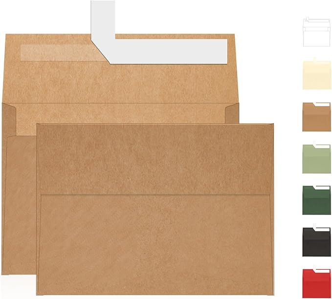 A7 Brown Kraft Envelopes Self Seal 100 Pack 120 GSM，Goefun Printable 5x7 Envelopes for Invitation, Mailing, Weddings, Business, Birthday, Photos, Documents and DIY Cards