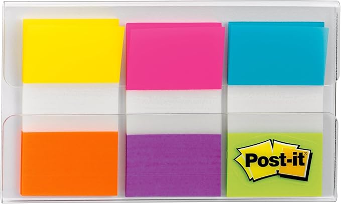 Post-it Flags, 60/On-The-Go Dispenser, .94 in Wide, Alternating Electric Glow Collection (680-EG-ALT)