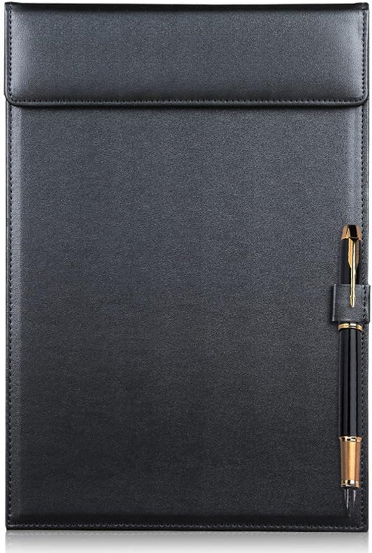 PU Leather Clipboard 13" X 9" - A4 File Clip Folder Document Organizer Writing Pad Business Card Holder - Magnetic Conference Pad with Pen Holder for Hotel Office Hospital School