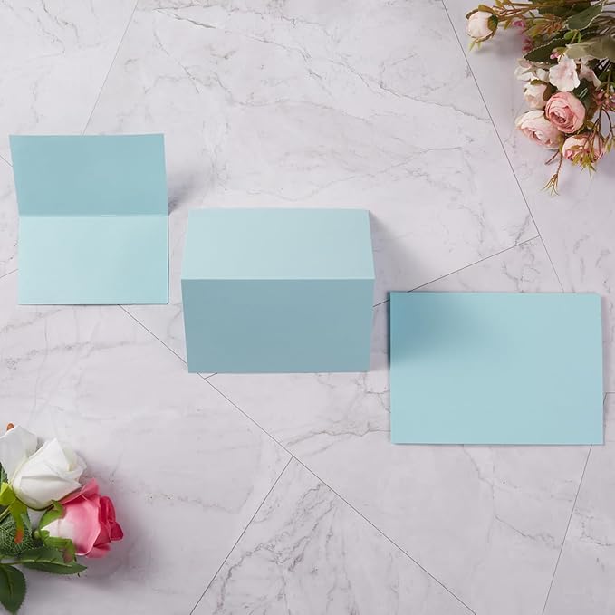 50 Pack Blank Cards Folded Cardstock Thank You Blank Greeting Cards for Invitations, Wedding, Greeting Cards, All Occasion DIY (Light Blue, 3x5)