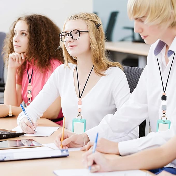 POPLOPP 4PCS Teacher Lanyards for ID Badges and Keys, Cute Silicone Beaded Lanyard for Women Nurse Employees Students