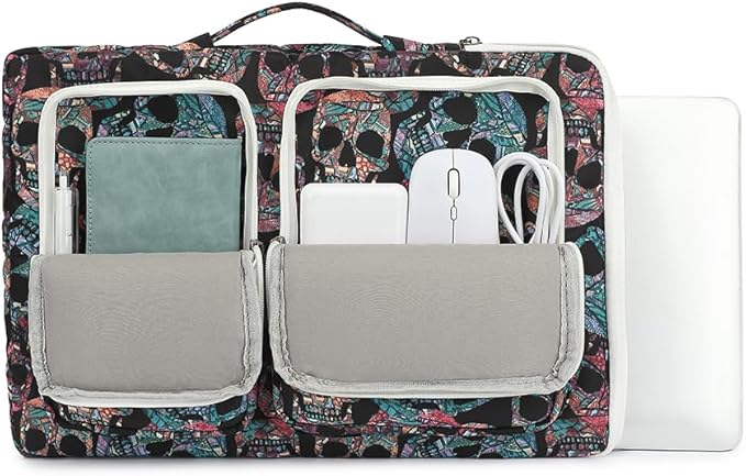 canvaslife 360° Protective Laptop Sleeve Case Bag with 4 Pockets for MacBook Pro 16 inch and 15 inch-15.6 inch Laptop (Skull)