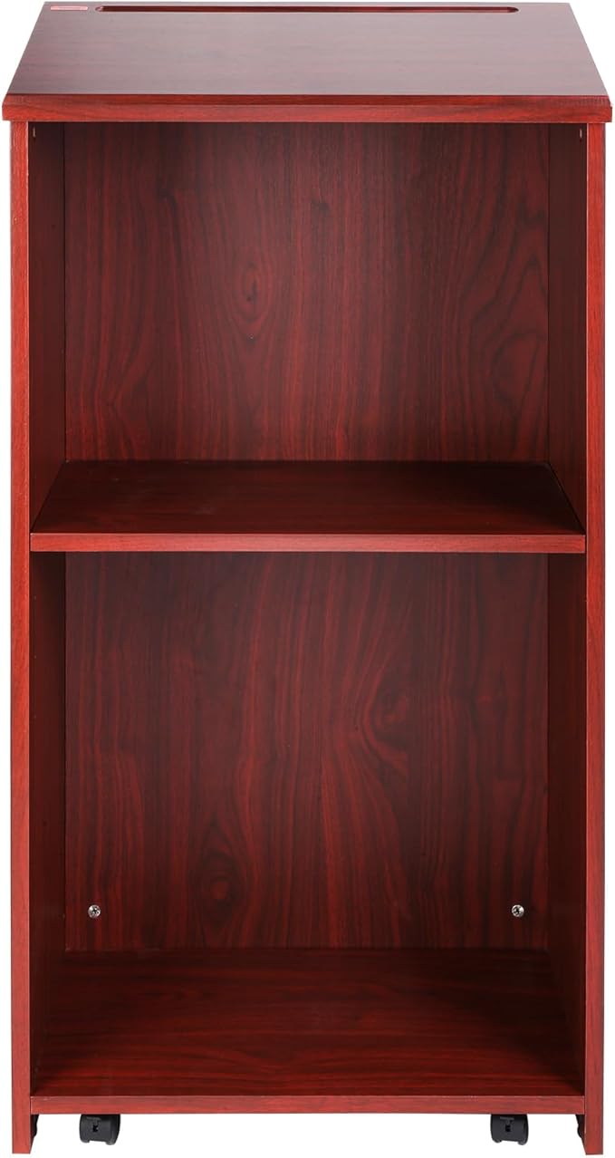 VEVOR Podium Stand, 47 inch Hostess Stand with 4 Rolling Wheels, Wood Podium with Storage Shelves and Slant Desktop, Lecterns & Podiums for Home, Office, School, Church, Brown