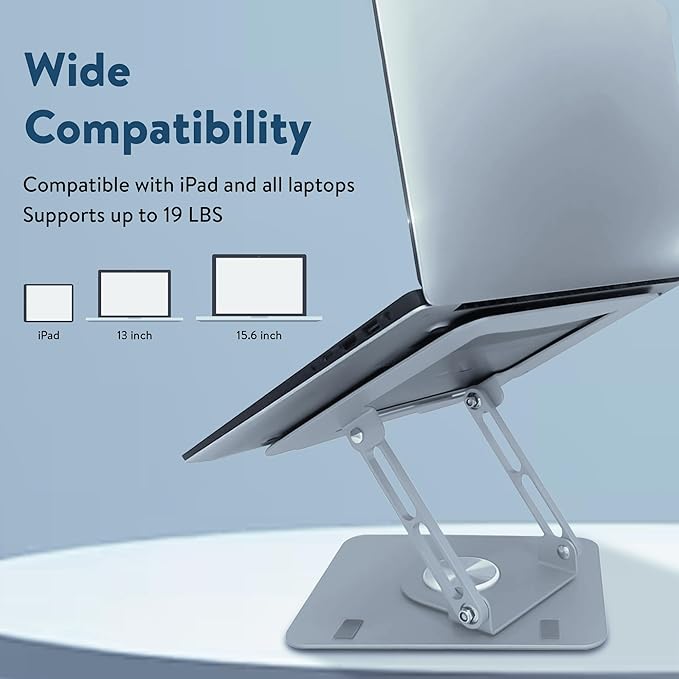 Swivel Laptop Stand for Desk, Adjustable Laptop Stand for Desk w/ 360° Rotation, Raise Tilt Cools Laptop with This Ergonomic Laptop Stand Riser, Collapsible iPad Computer Laptop Stand (Grey)