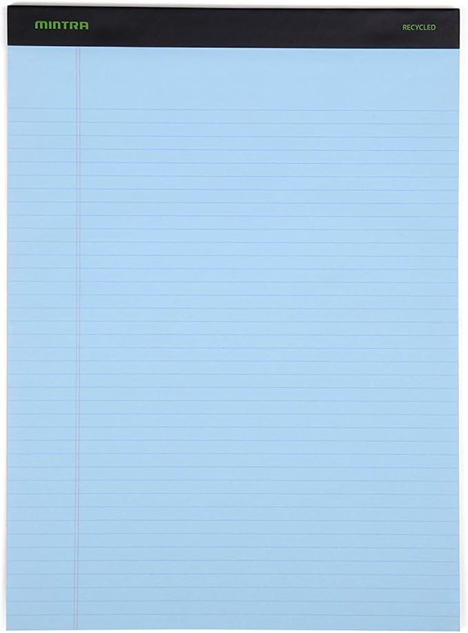 Mintra Office Recycled Writing Pads 6pk (Pastel, Narrow Ruled (8.5in x 11in)) - 50 Sheets per Notepad, Micro perforated, Legal Pad, Notebook Paper for School, College, Office, Business