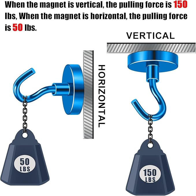 DIYMAG Blue Magnetic Hooks, 150 LB Heavy Duty Strong Magnets with Hooks, Strong Rare Earth Neodymium Magnet Magnetic Hooks for Cruise Cabins Cruise Ship Essentials 20 Packs