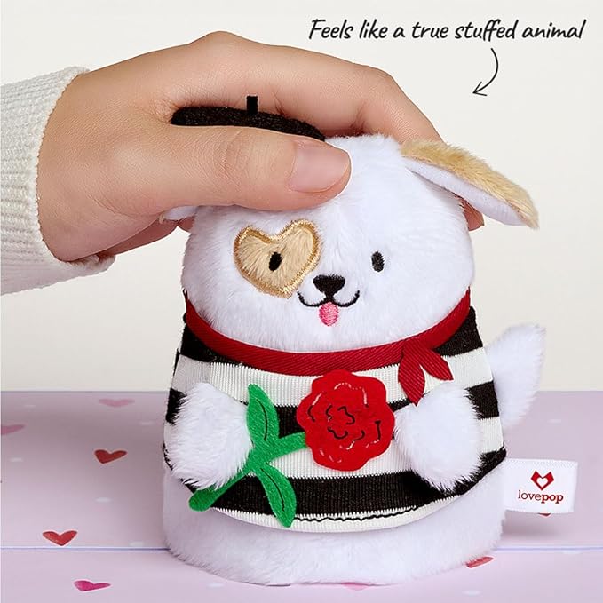Lovepop Plushpop Soft Animal Pop-Up Card for Her and Him - 3D Greeting Card for Boys, Girls, Men, Women - French Love Dog - 6" x 8" Card