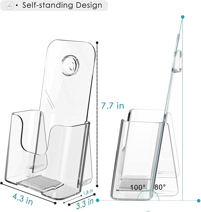 MaxGear Acrylic Brochure Holder, Premium Brochure Holder Stand 4 inches Wide Plastic Pamphlet Holder Wall Mount Clear Countertop Organizer Literature Holders Flyer Holder Plastic Display Stand(4Pack)