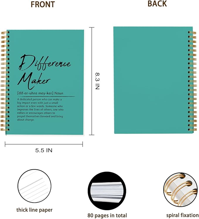 OXW Difference Maker Appreciation Gift, Meeting Notebook for Work, Thank You Gifts for Leader Mentor Manager Boss, Office Supplies Social Worker Notebook, Green Hardcover Spiral Notebook 5.5 x 8.3