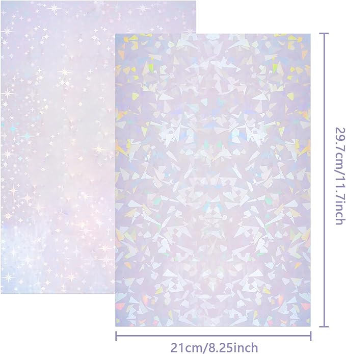 2 Types Transparent Holographic Overlay Lamination Vinyl A4 Size Self-Adhesive Laminate Waterproof Vinyl Sticker Paper, 20 Sheets 8.25 x 11.7 Inches
