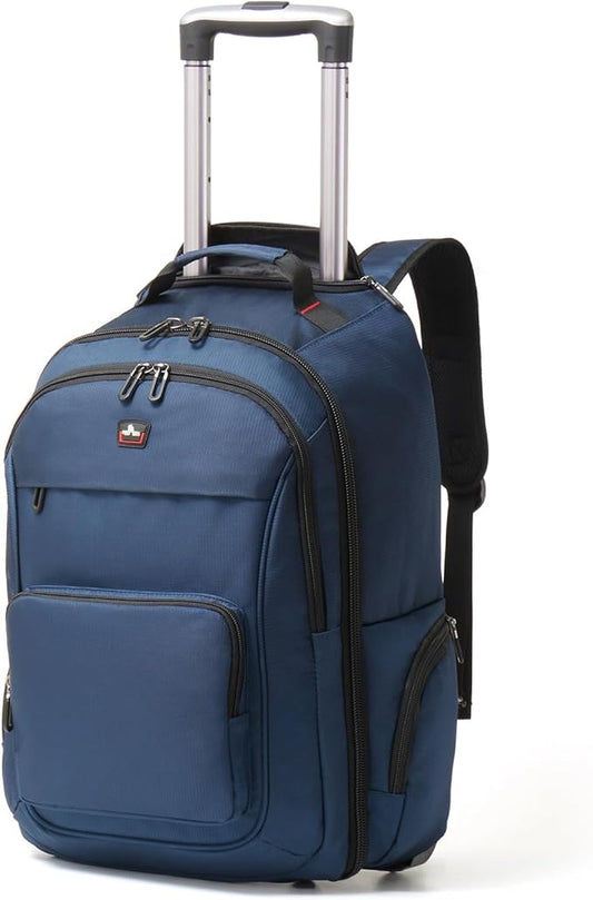 Rolling Backpack for Adults, 15.6 inch Laptop Wheeled Backpack, Travel Backpack with Wheels, Carry on Luggage Business Trolley Suitcase Computer Bag Men Women Blue