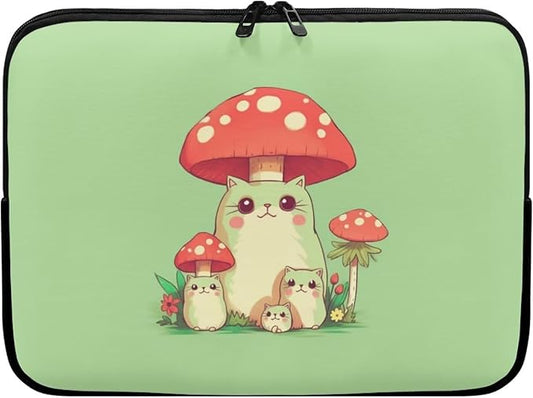 Mushroom Frog Computer Sleeve for Girls 10 inch Laptop Sleeve Women Lap Top Case with Multiple Uses Tablet Bag Cute Animal Laptop Carrying Case Briefcase Green