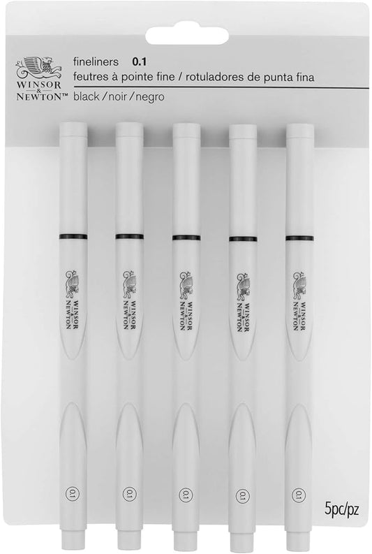 Winsor & Newton Fineliner Fine Point Pen Set, 0.1 mm Tip, Set of 5, Black