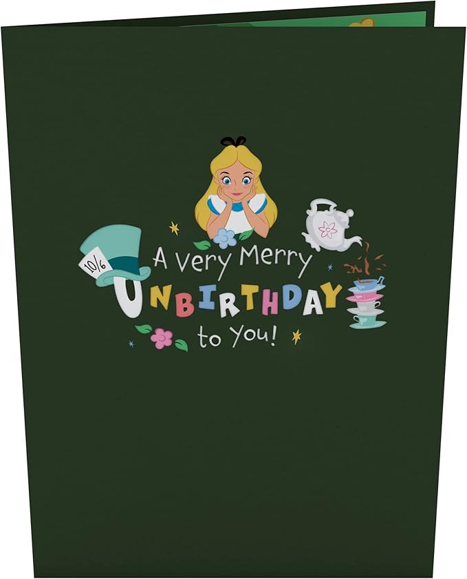 Lovepop Happy Birthday Pop-Up Card for Her and Him- 3D Disney Birthday Greeting Cards for Boys, Girls, Men, Women - Merry Unbirthday - 5" x 7" Alice in Wonderland - Blank Note Card & Envelope Included
