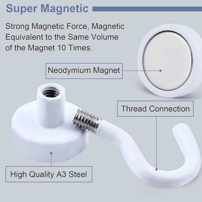 DIYMAG Magnetic Hooks, 30Lbs Strong Heavy Duty Cruise Magnet S-Hooks for Classroom, Fridge, Hanging, Cabins, Grill, Kitchen, Garage, Workplace and Office etc, (15 Pack-White)