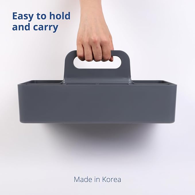 BLUE GINKGO Stackable Organizer Caddy – Korean-Made Portable Tote for Bathroom, Office, Crafts, or School Supplies (Long Rectangle, Gray)