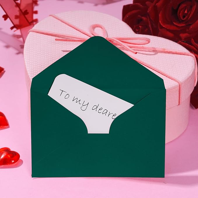 jiebor 100 Sets Small Green Envelopes with Small Blank Gift Business Card Wedding Invitation Pocket Envelopes for Graduations Wedding Shower Holiday 4.37 x 2.91 Inch