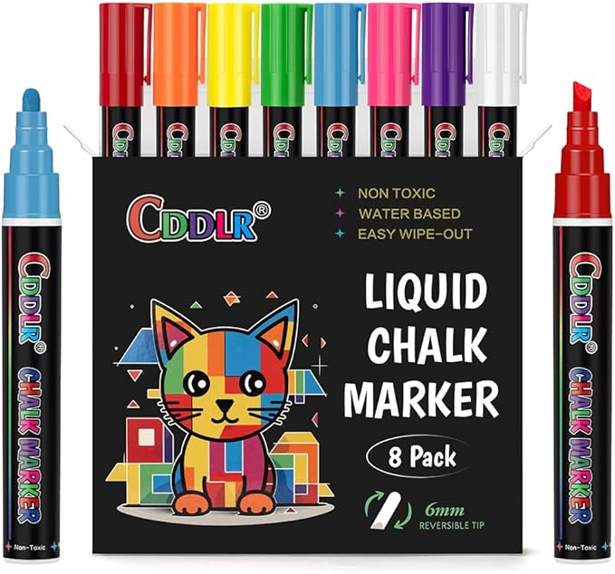 8 Pack Liquid Chalk Markers,Dry Erase Markers & Window Markers for Blackboards,Chalkboard Menu Board & Glass Car Window