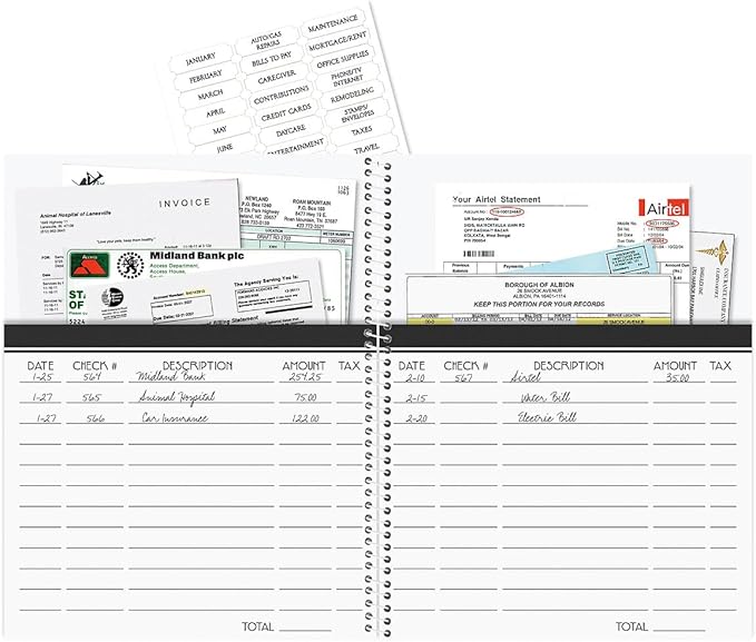 ©Mary Engelbreit Bill Paying Organizer Book - Personal Account book, 9" by 12 inch, Spiral-Bound, 14 Pockets, 32 Label Stickers, Bill Tracking