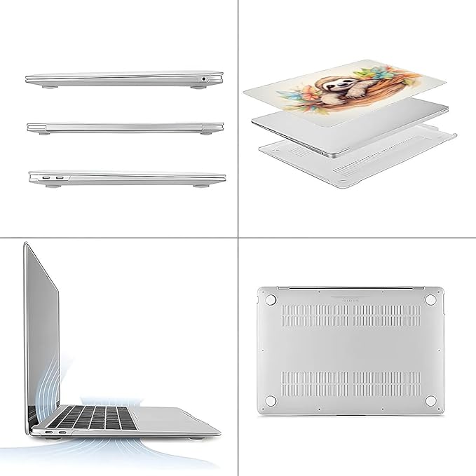 Compatible with MacBook Pro 13.3 Inch Case 2024 2023 2022-2016 Release Model M1 M2 A1706/A1708/A1989/A2159/A2289/A2251/A2338, Cute Sloth Hard Plastic Shell Cover Case