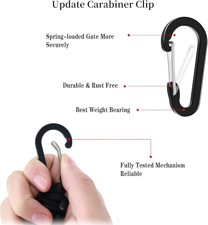 Paracord Keychain with USA Flag, Paracord Carabiner Keychain Clip, Braided Lanyard Utility Ring Hook Outdoor Camping Kit