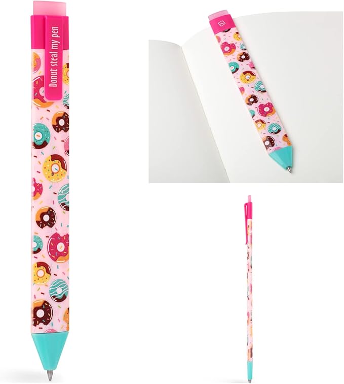 New Pen Bookmark with Refills | Erasable Ballpoint Gel Pen and Bookmark 3-in-1 | Ink Novelty Pen with Eraser | Page Marker | Book Marker | Page Holder Clip | Gift for Reader and Writer (Doughnut)