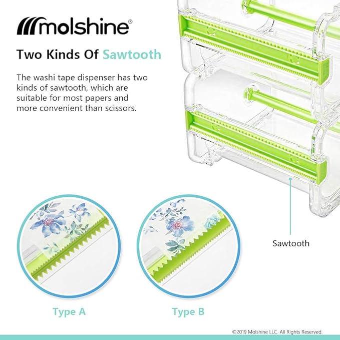molshine 2 Pack Transparent Desktop Multi Washi Masking Tape Storage Dispenser,Tape Cutter,Tape Roll Holder (Not Include Masking Tape) (Beige)