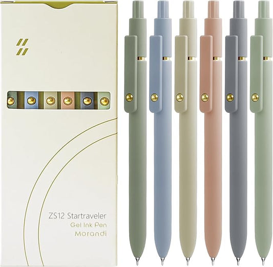 UIXJODO Gel Pens, 6 Pcs Black Ink Pens for Women, 0.5mm Fine Point Smooth Writing Pens, High-End Series Retractable Pens for Journaling Note Taking (6 Pcs Gold Morandi)