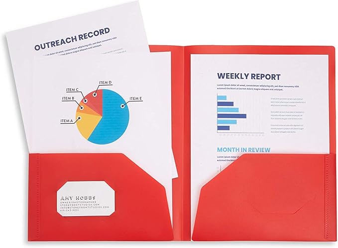 Blue Summit Multicolor Plastic Two Pocket Folders, 6 Plastic Folders with 2 Pockets and Business Card Slot, 2 Pocket Plastic Folders for School, Home, and Work, 6 Pack Plastic Folders