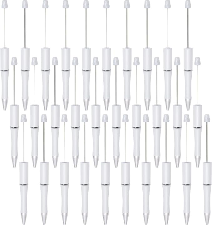 jiebor 30Pcs White Beadable Pens Plastic Bead Pen Black Ink Ballpoint Pens Diy Pens Cute Cool Pens for Teacher Bridal Graduation Gift Office Supplies