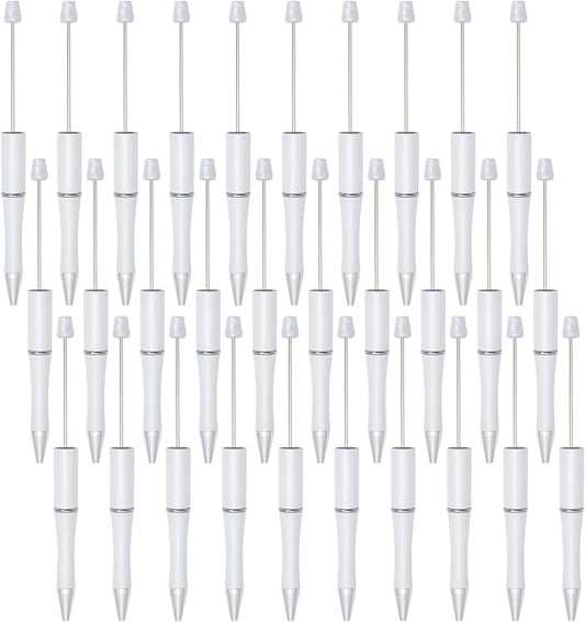 jiebor 30Pcs White Beadable Pens Plastic Bead Pen Black Ink Ballpoint Pens Diy Pens Cute Cool Pens for Teacher Bridal Graduation Gift Office Supplies