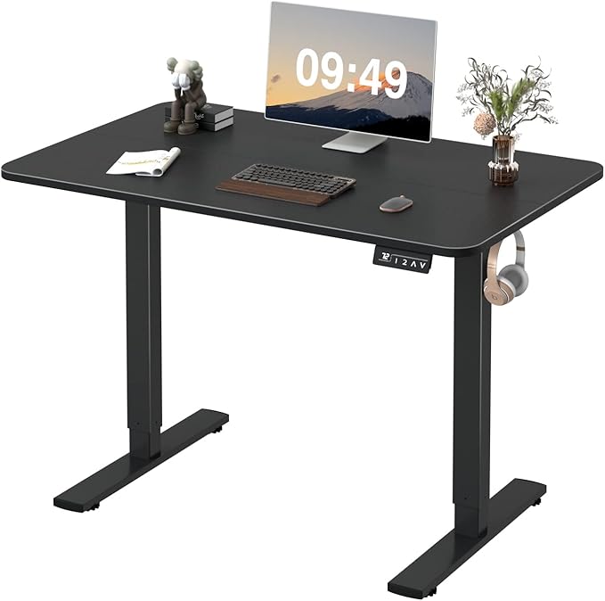 Furmax Electric Height Adjustable Standing Desk Large 48 x 24 Inches Sit Stand up Desk Home Office Computer Desk Memory Preset with T-Shaped Metal Bracket, Black