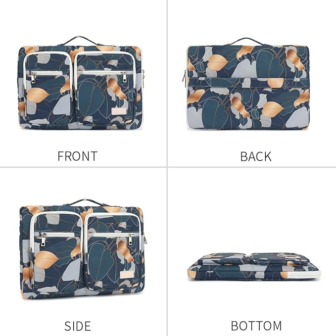 canvaslife 360° Protective Laptop Sleeve Case Bag with 4 Pockets for MacBook Pro 16 inch and 15 inch-15.6 inch Laptop (Blue leaf)