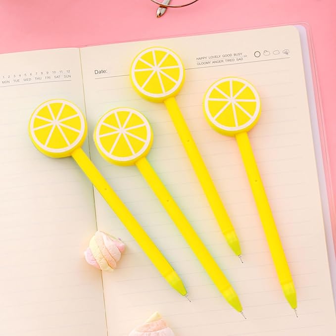 YYaaloa 30pcs Lemon Pens Cute Gel Ink Pens 0.5mm Black Ink Novelty Pens for Child, Women Coworkers Office School Home Wedding Bridal Shower Gifts Party Supplies (Cute Lemon 30pcs)
