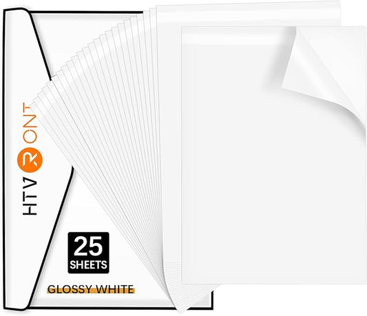 HTVRONT Printable Vinyl Sticker Paper - 8.5"x11" Glossy White printable vinyl for inkjet printer 25Pcs - 100 g Dries Quickly and Holds Ink Beautifully