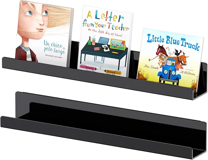 Carmanon Magnetic Book Shelf for Whiteboard, Reusable Acrylic Book Display Shelf with Strong Adsorption Capacity, Magnetic Book Holder for Classroom Refrigerator Office Teacher Kids, Black