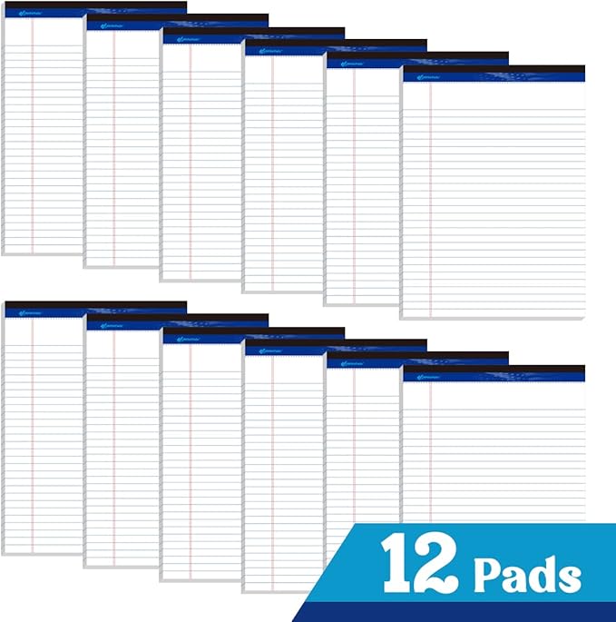 8.5"x11" Legal Pads,Wide Ruled,White Paper,12 Pack,50 Sheets Per Writing Pad,Micro perforated Writing Pad,BL-MWT50W-12PAD