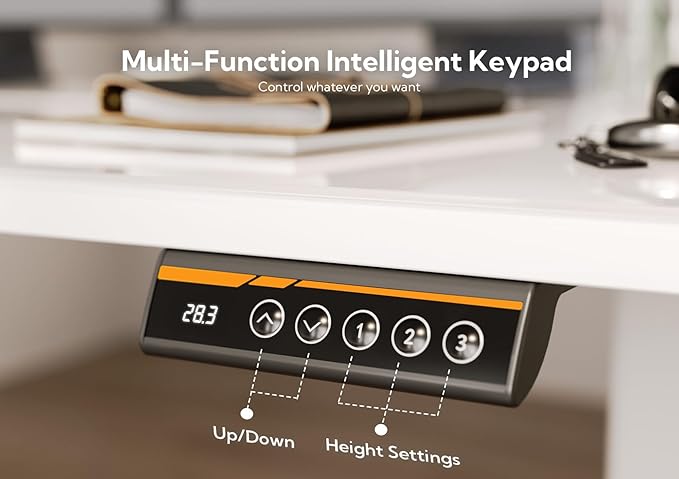 Glass Standing Desk, Small Electric Standing Desk Adjustable Height, 40 Inch Adjustable Stand Up Desk, Quick Install Home Office Computer Desk, Super White