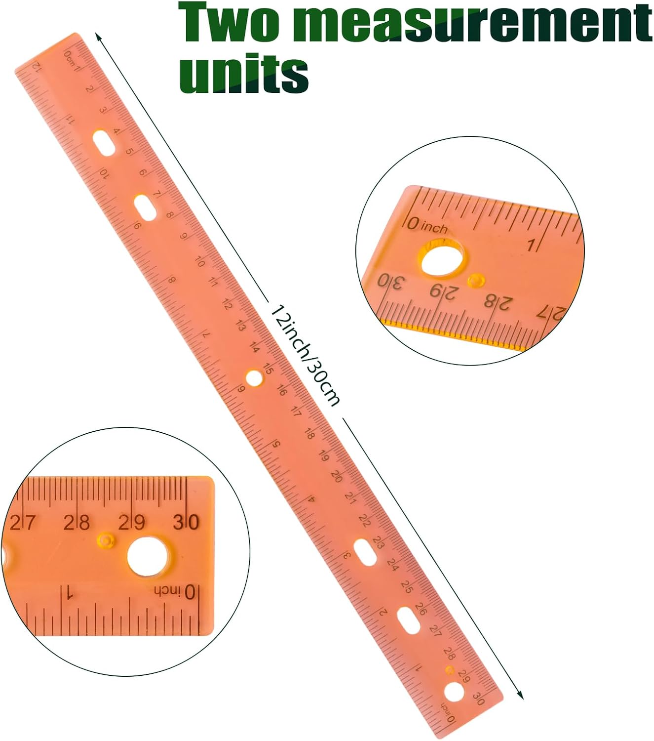 28 Pack Plastic Ruler 12 Inch Transparent Rulers - Metric Bulk for Kids School Office Classroom, Orange