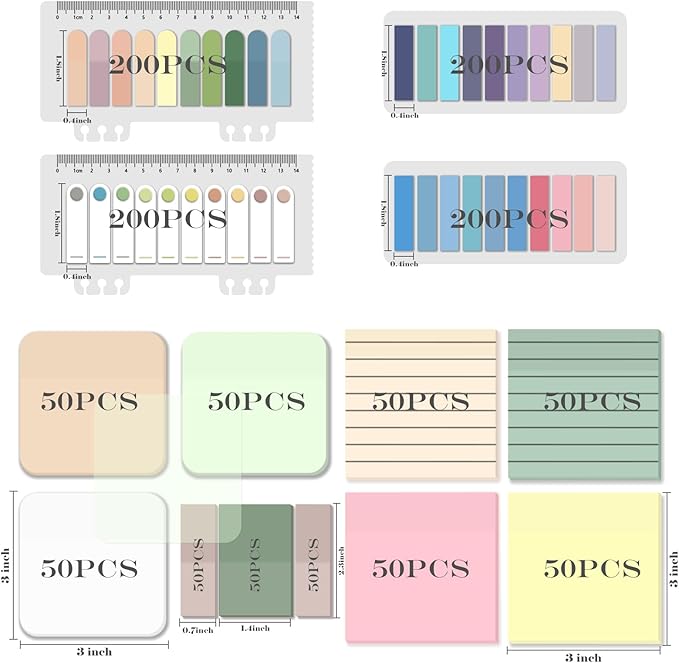 BAYTORY 1300 Sheets Pastel Transparent Sticky Notes, Clear Waterproof 3 x 3 inch See Through Memo Pad, Self-Adhesive Translucent Writable Index Tabs for Annotating Books, Stationary Supplies