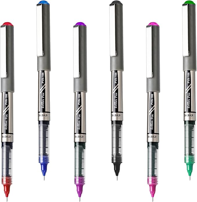 EYEYE Multicolor Rollerball Pens 0.7mm, 6 Assorted Colors Roller Ball Pen Medium Point Quick Dry, Liquid Ink Pen Fine Point Smooth Writing Pens for Journaling, Note Taking, Office, Doodling & Gifts