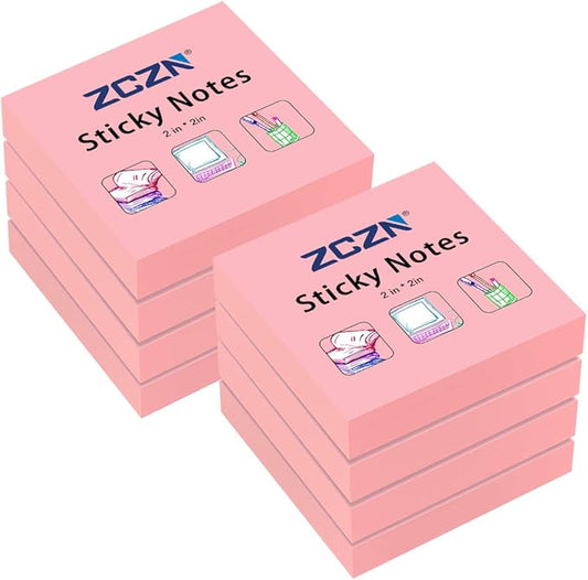 ZCZN Small Sticky Notes, 2in x 2in, 100 Sheets/Pad, 8 Pads/Pack, Pink