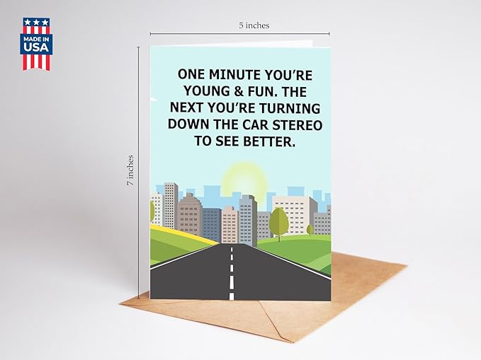 One Minute Your Young and Fun Greeting Card - Funny Getting Older Happy Birthday Card Gift Idea for Men Women Him Her - Hilarious Old and Senile Sarcastic Joke Present for Mom Dad Grandma Grandpa
