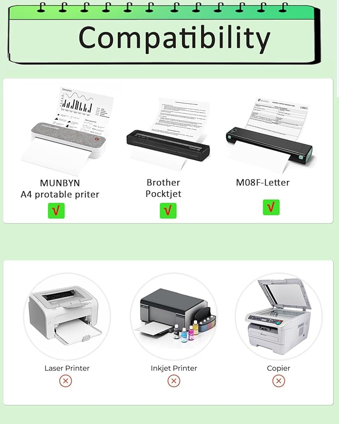 Thermal Printer Paper 8.5 x 11 Inch, US Letter Size Thermal Paper 100 Sheets, Compatible with ITP01/A40 Portable Thermal Printer, Continual Feeding Thermal Paper