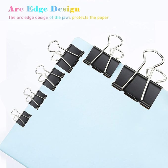 Medium Binder Clips, 48 Pack, 1-1/4 Inch, Standard 32mm, Black, Capacity 0.6 Inch, Medium Clips, Fold Clamp, Binder Clips Medium Size, Office Supplies