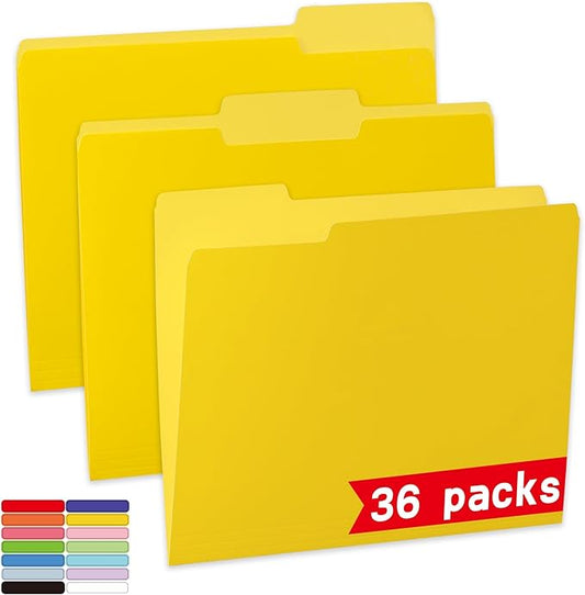 Yellow File Folder,1/3-Cut Tabs,File Folder Letter Size,8.5x11 File Folders for Office,School and Home,Organizer Folder(36 Packs)
