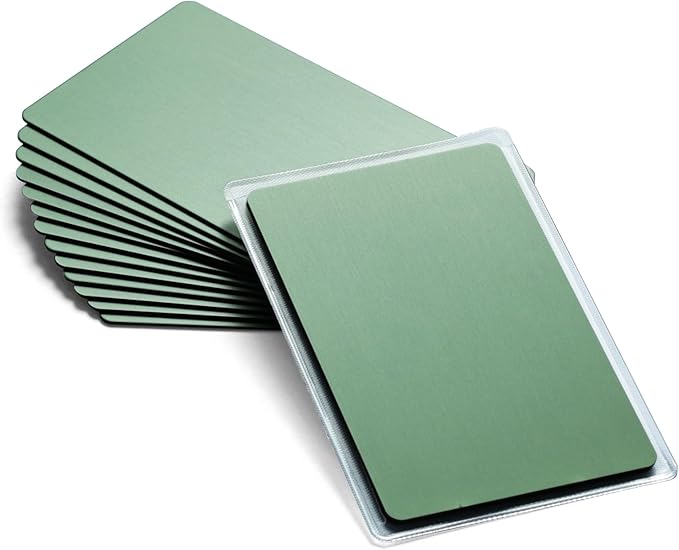 Thick Aluminum Metal Business Cards Anodized Aluminum 86 X 54 X 0.8mm 15 pcs Include Protector Sleeves (Deep Forest Green)