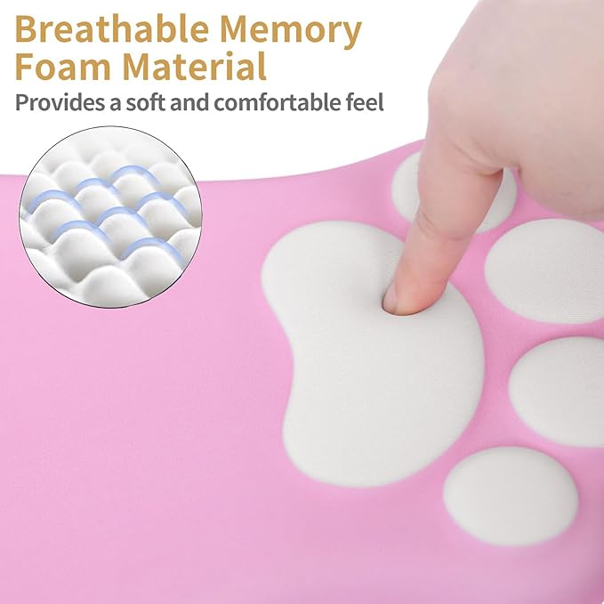 Ergonomic Mouse Pad with Wrist Rest,Cute Cat Paw Mousepad Wrist Support,Comfortable Massage Design Computer Pain Relief Mouse Pad with Non-Slip PU Base for Desk Laptop Gaming Office,Pink